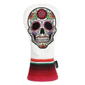 SHABIER White Golf Fairway Headcover with Rose Embroidery Sugar Skull Design for Golf Club
