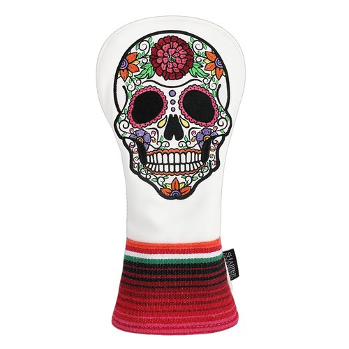 SHABIER White Golf Fairway Headcover with Rose Embroidery Sugar Skull Design for Golf Club