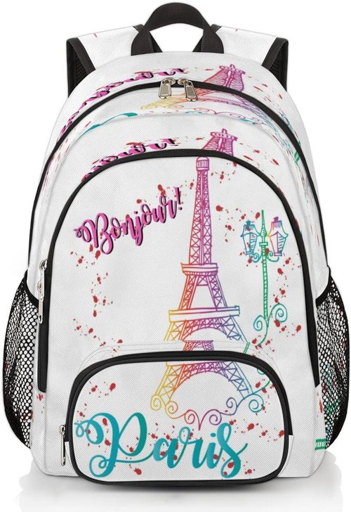 Bonjour Paris | Eiffel Tower Kids Backpack - Lightweight, Waterproof Schoolbag for Teens, Colorful Design