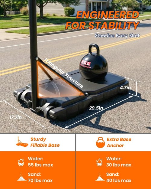 IGL Kids Basketball Hoop Outdoor | 4-8.5ft Adjustable Height | 33" Shatterproof Backboard | Fillable Base & Extra Anchor | Portable Goal w/Wheels for Backyard Driveway