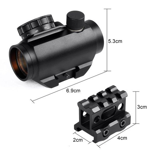Sniper RD20 1x22mm 3MOA Red Dot Sight Fits 20mm Picatinny Rail with 1 Inch Riser Mount, Crossbow Sight