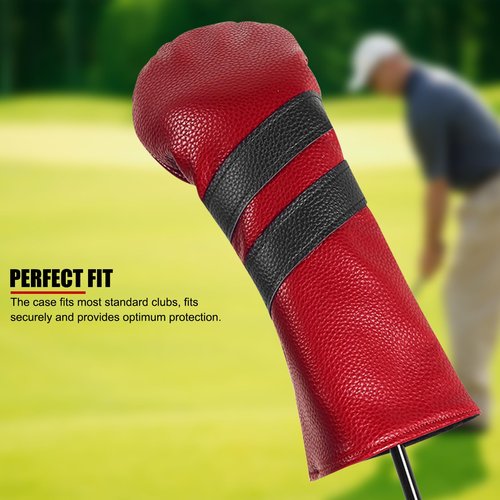 Golf Club Headcover PU Club Covers Wood Fairway Hybrid Rotatable Label 3 Size Club Head Cover Protector for Sports Outdoor (red)