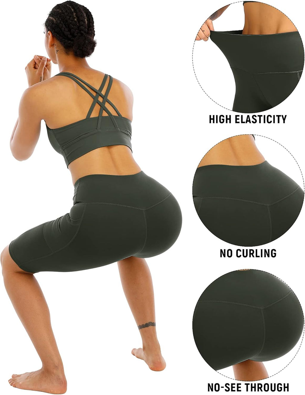 WHOUARE Biker Yoga Shorts - High Waisted with Pockets for Women | 4 Pack Tummy Control Workout Shorts