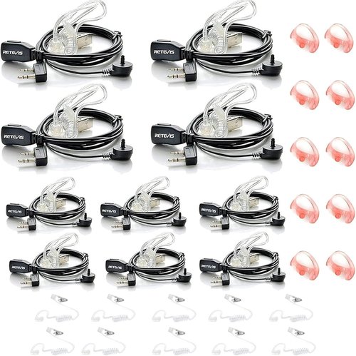Retevis Radio Earpiece, Additional Acoustic Tube and Soft Silicone Earbuds(5 Pairs), for RT22 RT21 H777, Compatible with Baofeng Pxton Kenwood Two Way Radio, Walkie Talkie Earpiece with Mic(10 Pack)