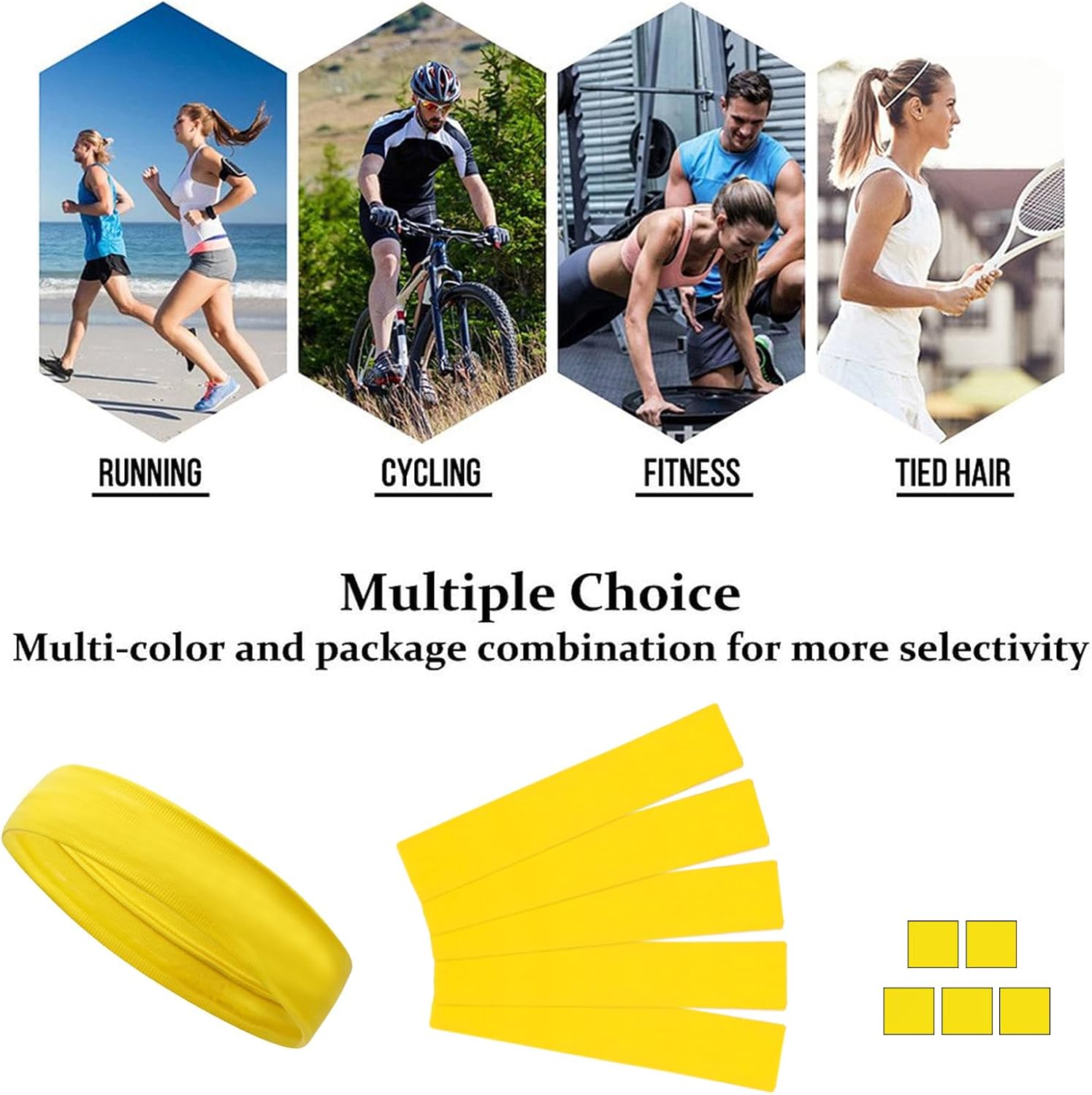 Skiennix Sport Headbands - 5PCS Non-Slip Silicone Fitness Hairbands for Yoga & Running | Yellow