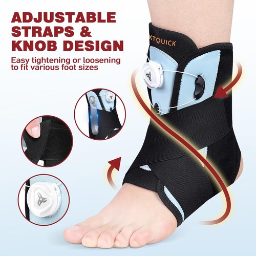 Ankle Brace for Sprained Ankle, Adjustable Knob Support with Removable Metal Splints, KTQUICK Breathable Ankle Stabilizer for Unsex, Pain Relief for Swelling,Injury Recovery,Sports,M(Shoes 8.5‘’-12‘’)