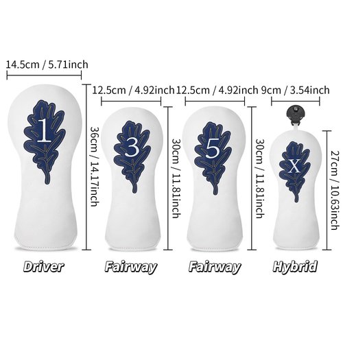 Golf Maple Leaves Head Cover Golf Club White Leather Headcovers Set Fits Driver Fairway Wood Hybrid Utility Putter Iron Wedge Headcover.