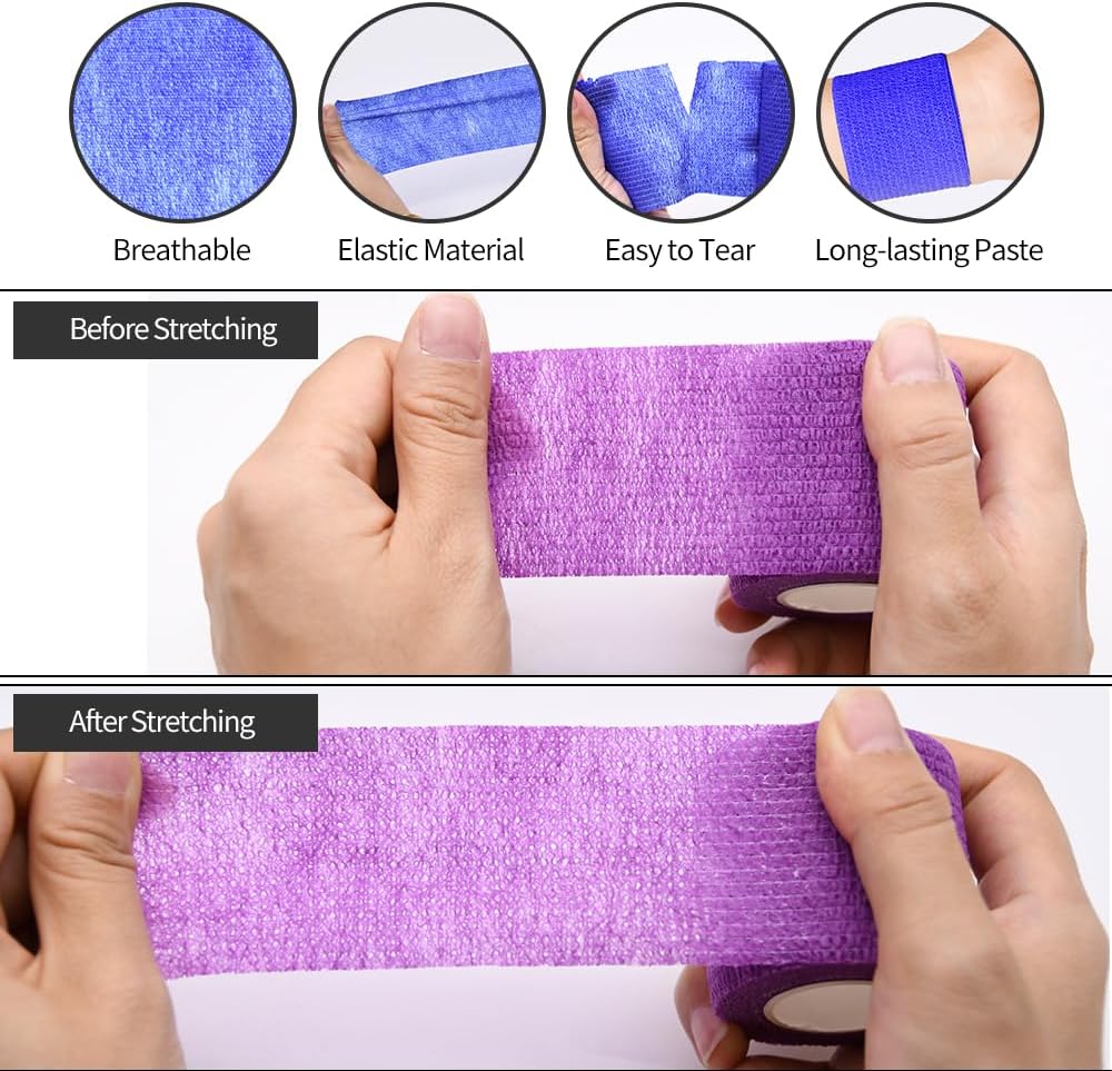 Skiennix Self-Adhesive Bandage Wraps - 6pcs, 2in, 12 Colors | 5 Yard for Sports & Swelling Relief