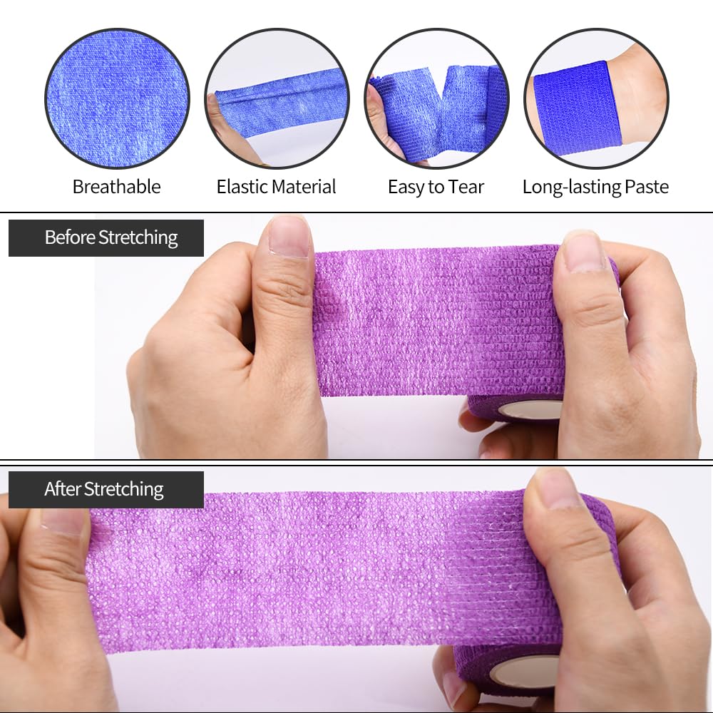 2" Self Adhesive Bandage Wraps, 6pcs Vet Wraps, Red, 5 Yard Self Adherent Wraps for Sports, Wrist, Ankle and Swelling