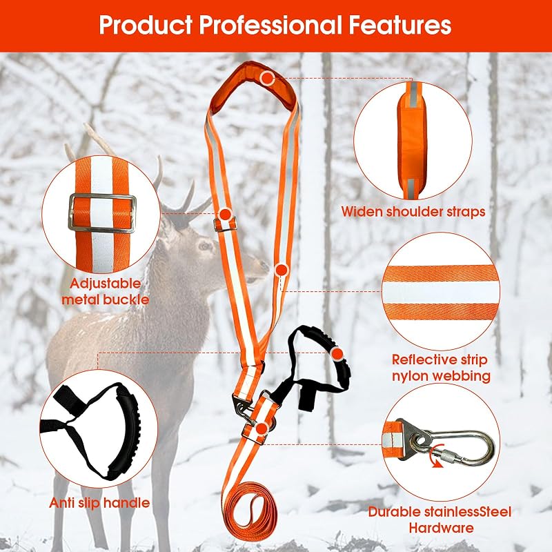 Heavy Duty Deer Drag Harness with Rope - 400 lb Capacity, Adjustable Strap Set - 1 Set (Variation of THIS listing)