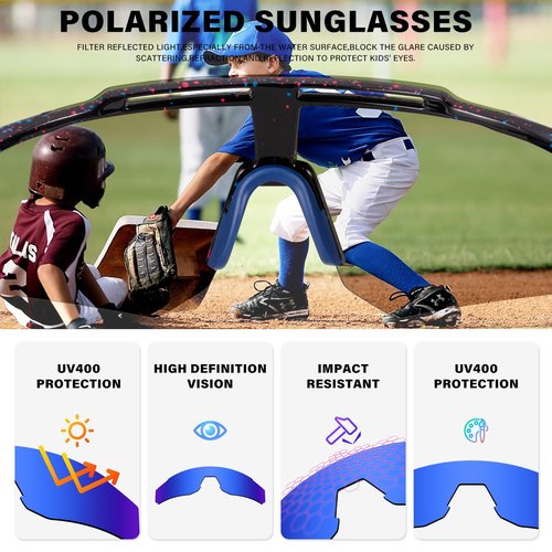 DioKiw 4PACK Kids Sunglasses Polarized Youth Baseball Sunglasses Boys Girls Softball Cycling UV400 Protection Goggles