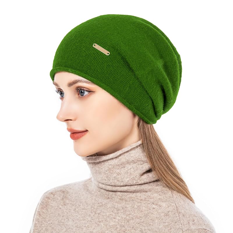 A17-green One Size Knit Slouchy Beanie Hats for Women – Warm Plush Ski Cap