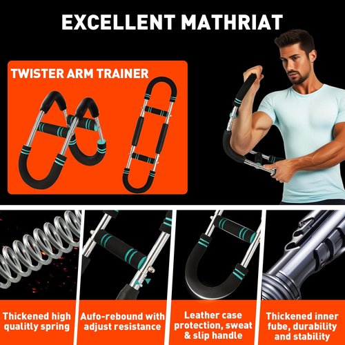 Qonutoci Twister Arm Trainer, 60-100lbs Adjustable Arm Chest Exerciser with 5 Grip Strength Trainer Kits, U-Shaped Strength Training Equipment for Muscle Building Workout,Gym,Home Fitness (Blue)