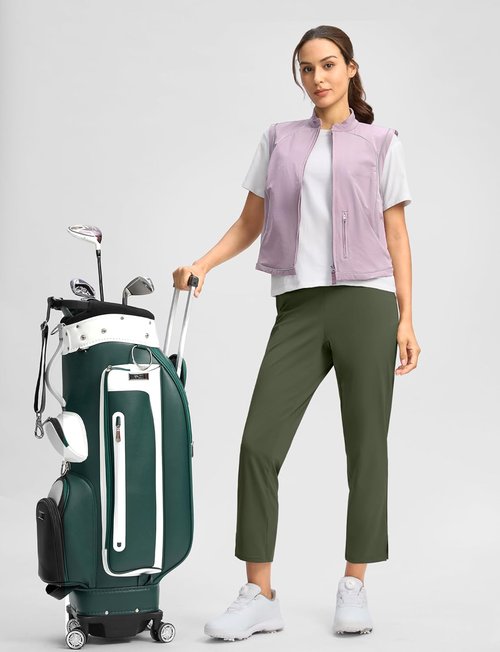 G Gradual Women's Petite Golf Pants - Stretchy Ankle 7/8 Style with 3 Pockets & Inner Drawstring