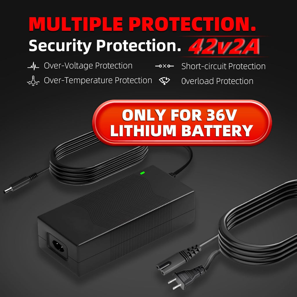 UL Listed 42V 2A Electric Scooter Charger - Versatile 5 Plug Hoverboard Compatibility