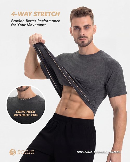 BOOJO Workout Shirts for Men - Quick Dry Moisture-Wicking Short Sleeve Tees | 7-Pack Athletic Gear
