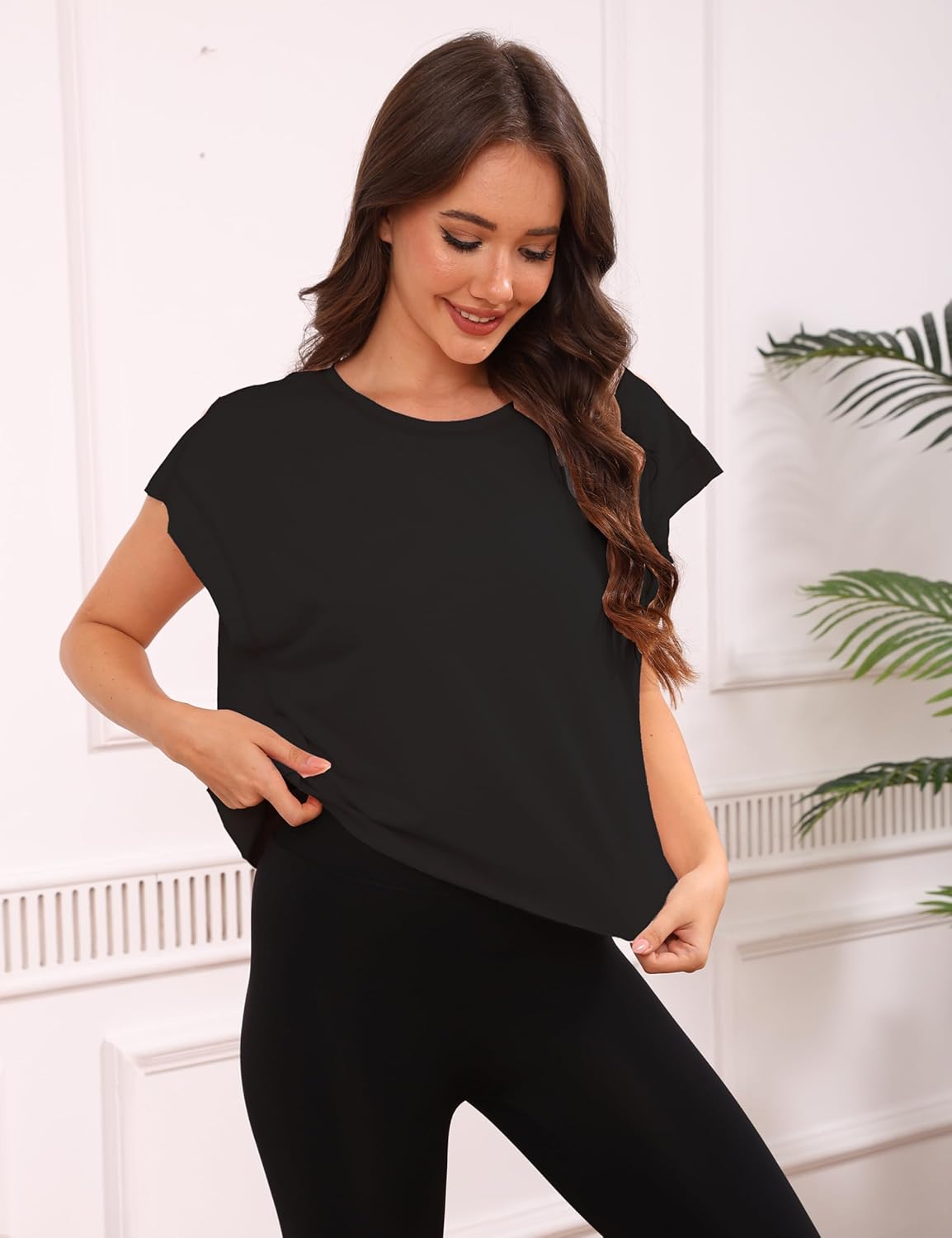 Skiennix Women's 3-Pack Open Back Crop Tops - Casual Short Sleeve Athletic Shirts for Gym & Yoga