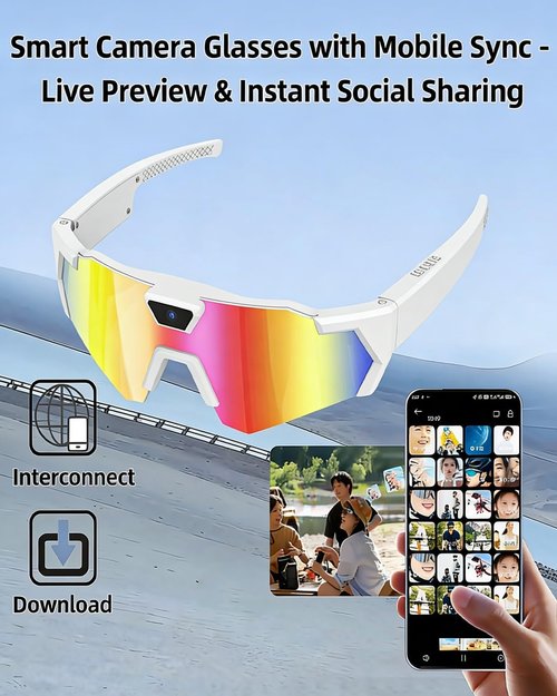 Pov Glasses 4k Baseball with Camera Smart Glass for Men Women Sunglasses Cameras and Audio Video Action 2026 Upgrade Eyeglasses Running Style Meets Function Sports Cycling Hiking HD(Iridescent)