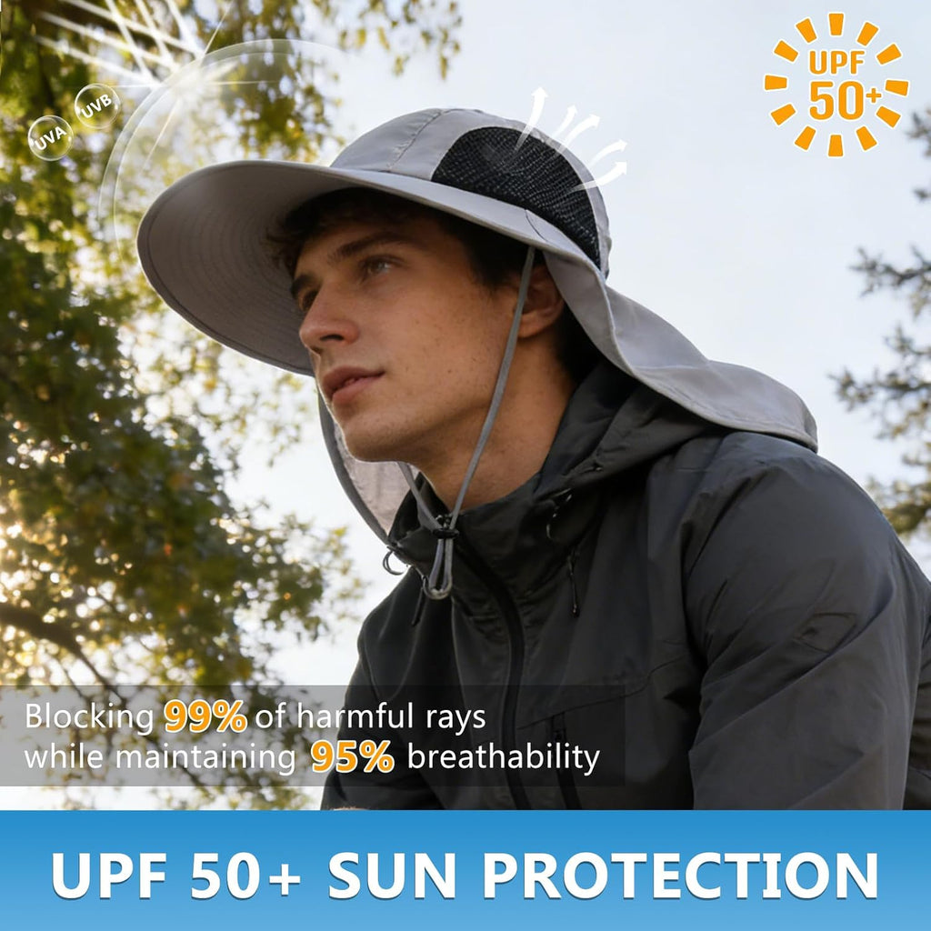 Skiennix Sun Hat - UPF 50+ UV Protection with Neck Flap | Wide Brim Hiking & Fishing Hat for Men & Women