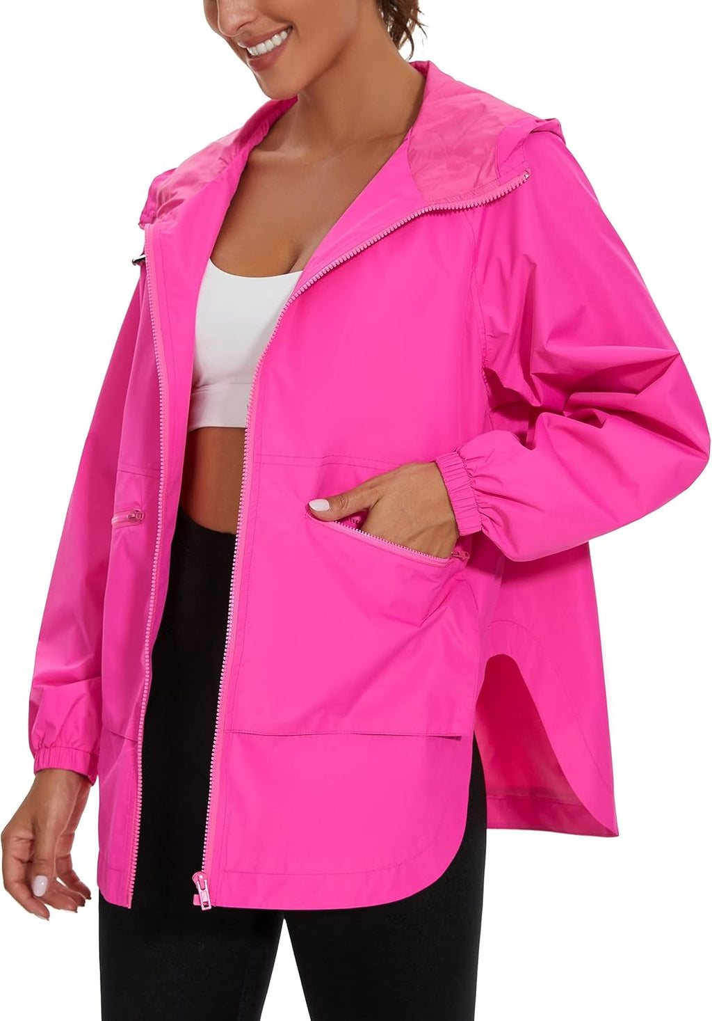 PESION Women's Waterproof Raincoat - Lightweight Hooded Windbreaker with Pockets | Ideal for Outdoor Use
