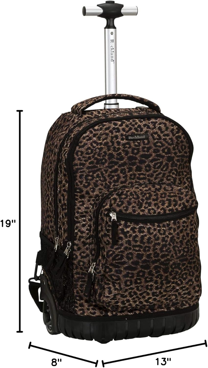 Rockland Laptop Rolling Backpack - Single Handle Design, 19" Size, Stylish Leopard Print