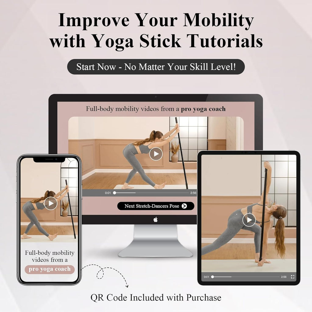 PAETA Yoga Stick - 5ft Bamboo Stretch Bar for Enhanced Mobility & Flexibility | Non-Slip Grip Included