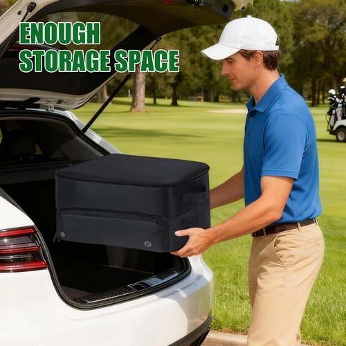 UFHUFH Golf Trunk Organizer Storage with Separate Compartment for 2 Pair Shoes Up to US Mens 16,2 Layer Golf Trunk Organizer,Waterproof Car Trunk Locker for Balls, Tees,Gifts for Golfers