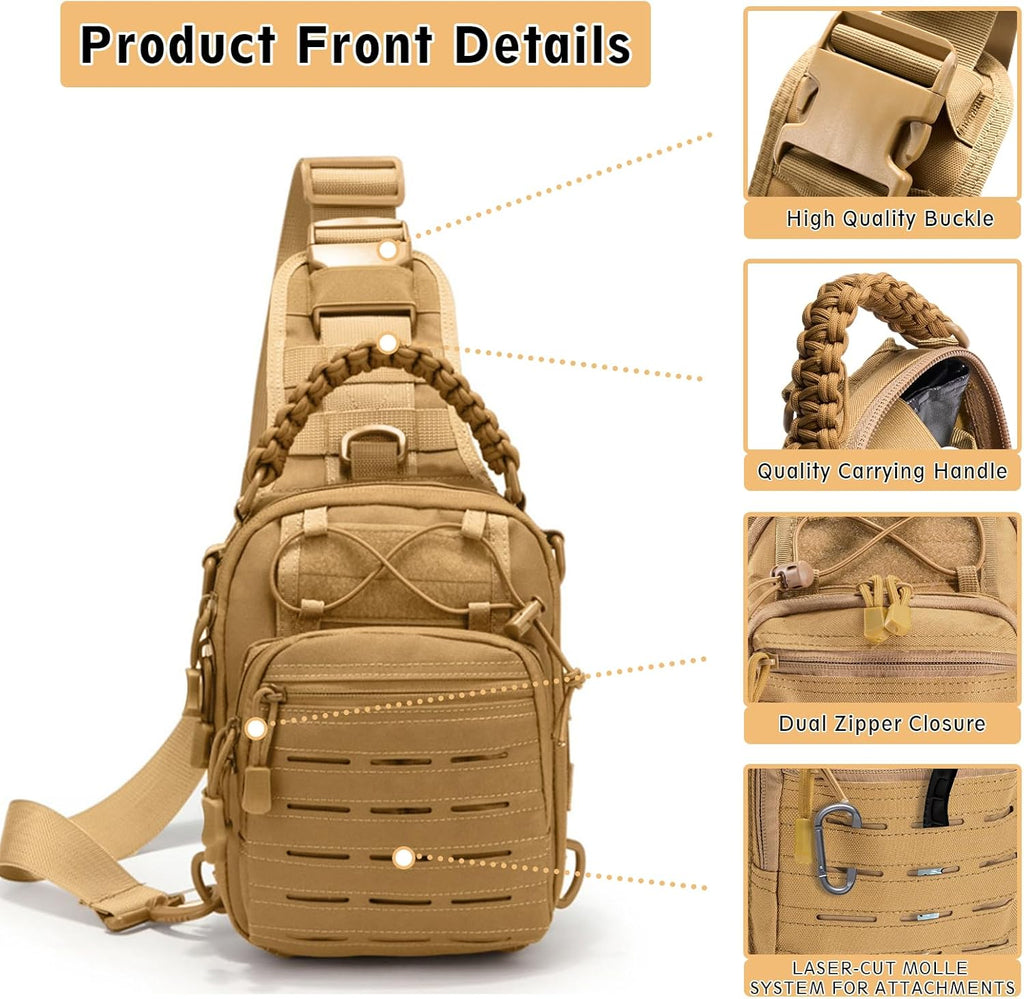 Skiennix Tactical Sling Backpack - Military Rover Crossbody Bag for Travel & Outdoor Adventures (Khaki)