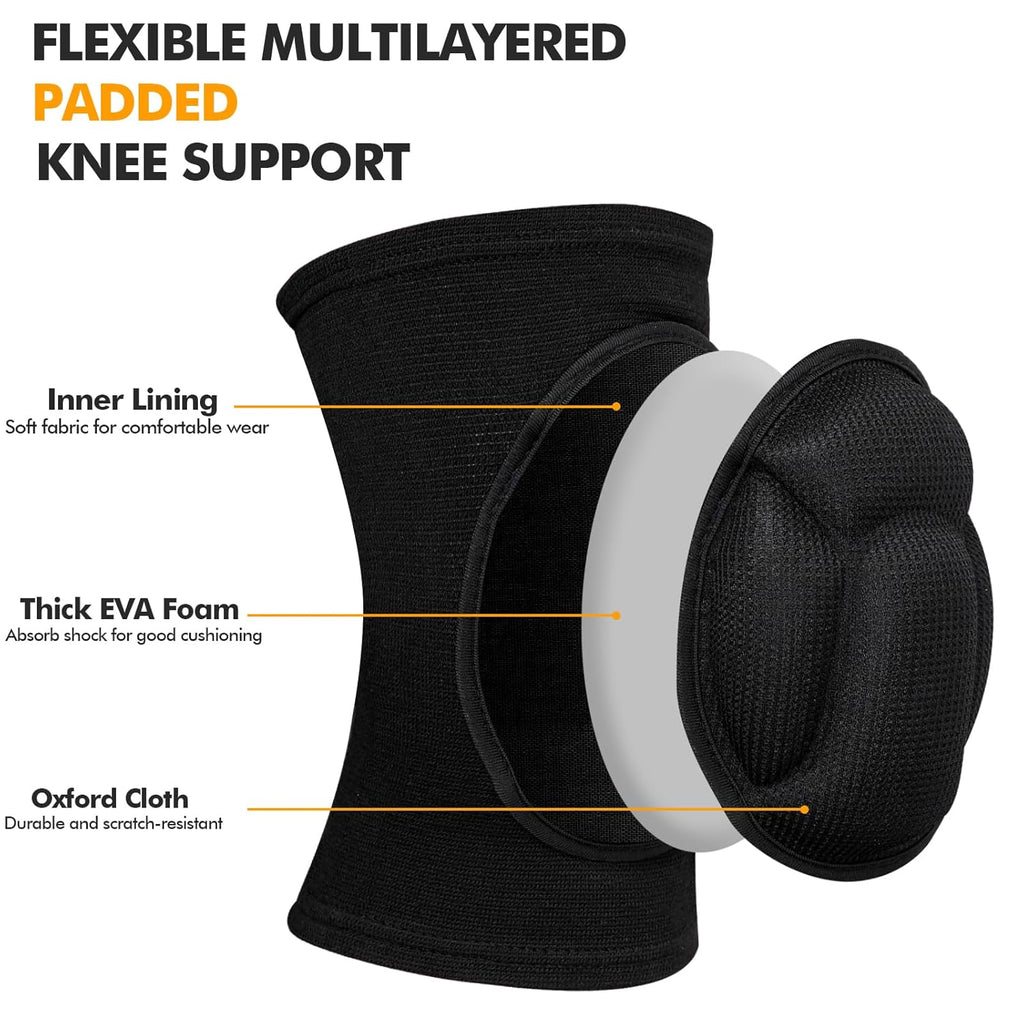 Skiennix Protective Knee Pads - Thick EVA Foam Anti-Slip Design for Volleyball, Cycling & More | Size M - Black