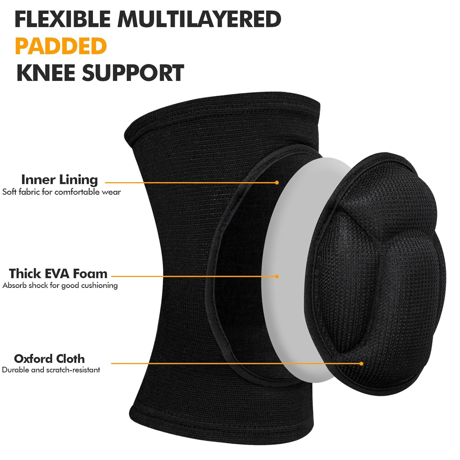 Skiennix Protective Knee Pads - Thick EVA Foam Anti-Slip Design for Volleyball, Cycling & More | Size M - Black