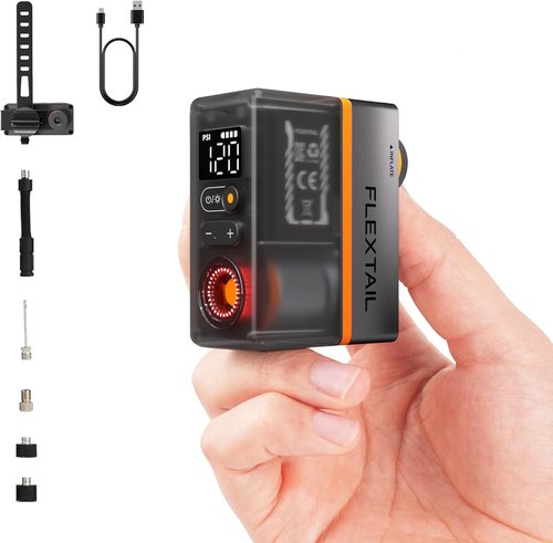 FLEXTAILGEAR Mini Portable Bike Tire Pump - Digital Gauge & Taillight | 120-130 PSI for All Bikes