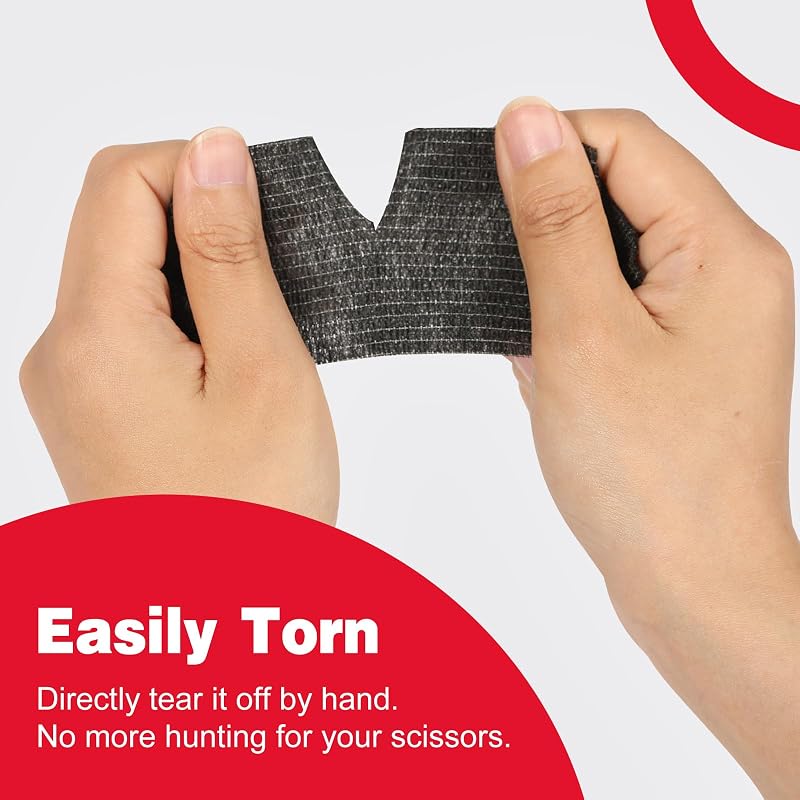 AZEN 8-Pack Self-Adhesive Bandage Wrap 2" x 5 Yards - Black Vet/Tattoo Wrap