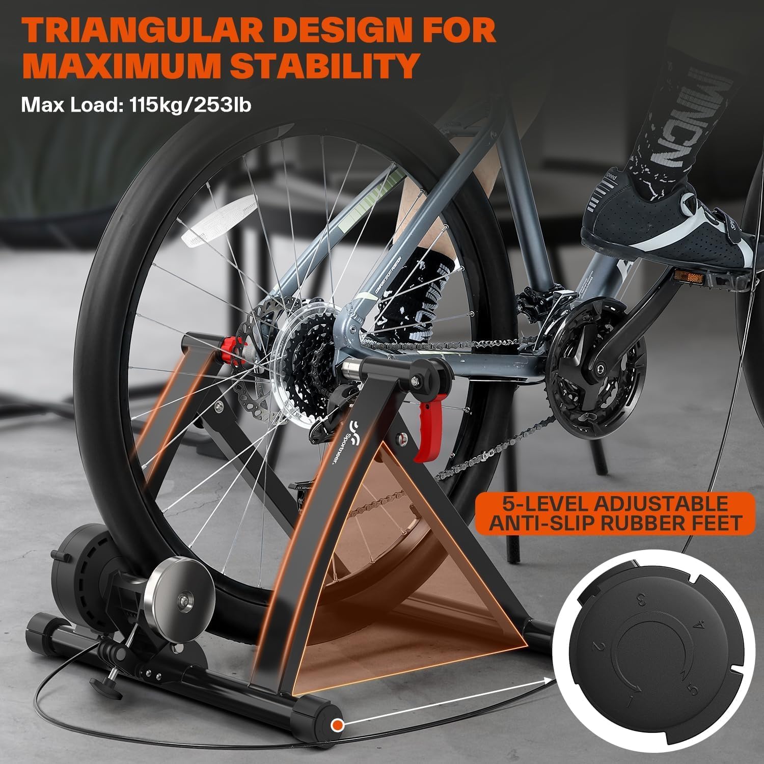 Sportneer Bike Trainer - Magnetic Stationary Stand for 26-28" & 700C Wheels | 6 Adjustable Resistance Levels