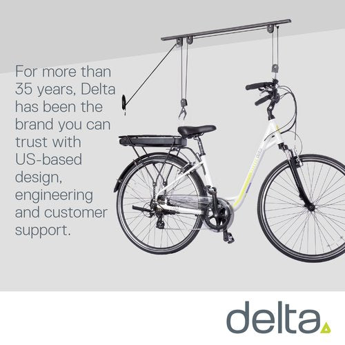 Bike Hoist Pro Ceiling Bike Rack by Delta Cycle (2-Pack) - Pre-Assembled Bike Hangers for Garage Holds Up to 100 lbs - Auto-Locking - Fully Adjustable for Any Bicycle, Kayak Hoist, Or Canoe Hoist