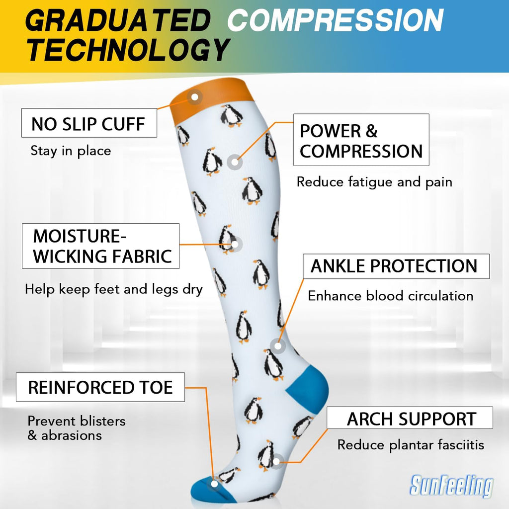 SunFeeling Compression Socks - 6 Pairs for Men & Women | Enhanced Circulation Support for Athletes