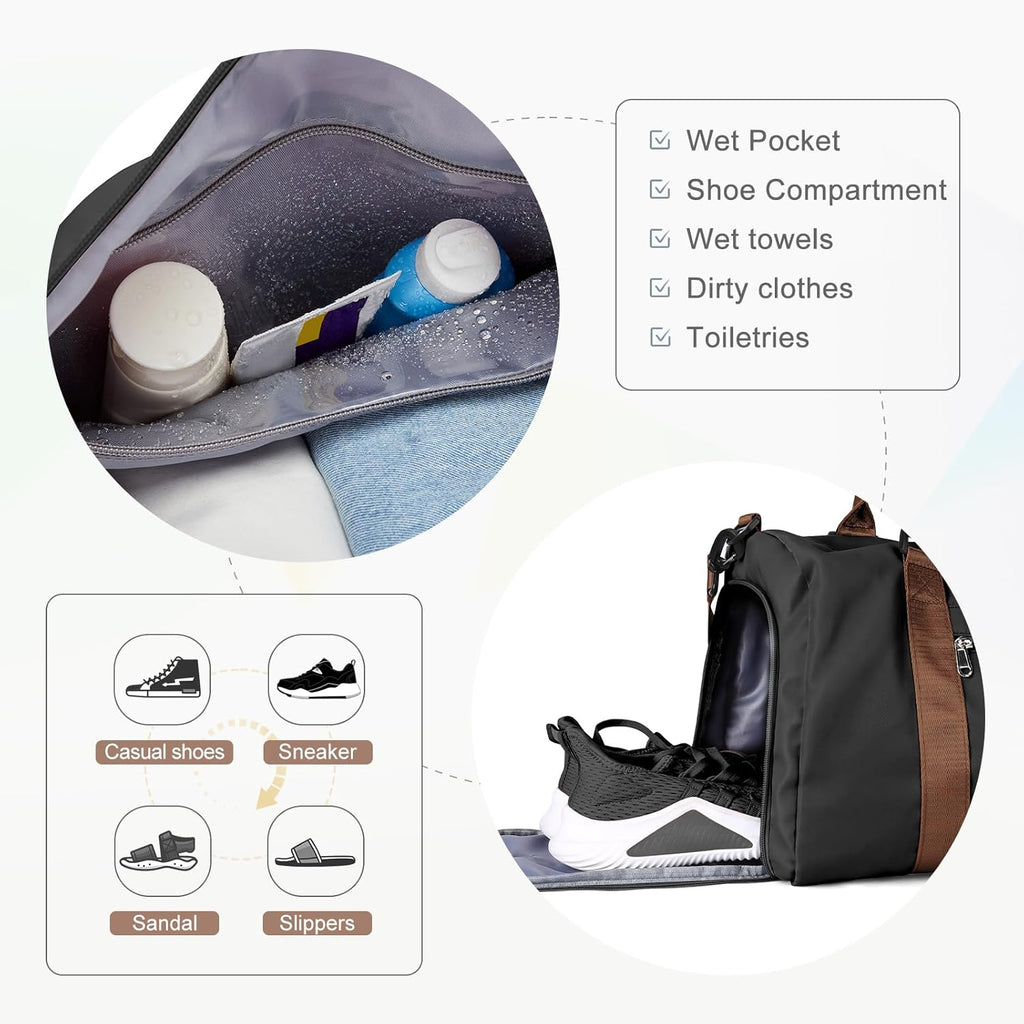 Skiennix Gym Bag - Versatile Sports Duffle with Shoe Compartment | Black & Brown Options for Travel and Workouts