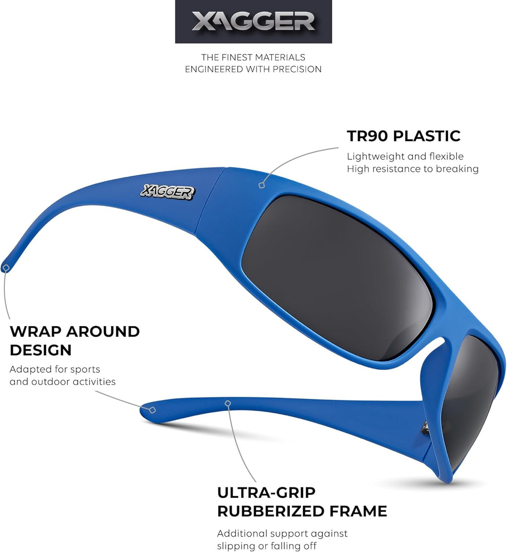 Xagger Sports Polarized Sunglasses - Men's Wrap Around TR90 Frame for Ultimate Sun Protection
