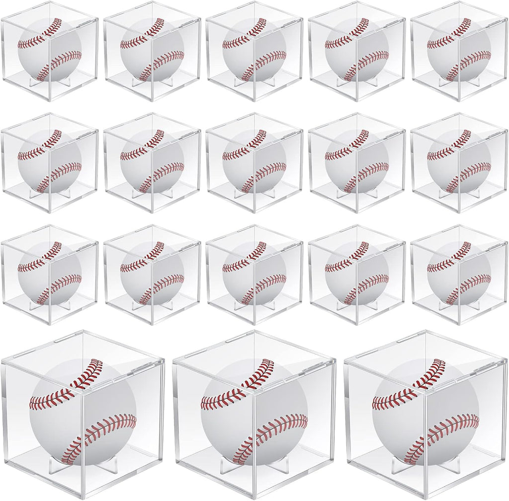 Skiennix 18 Pcs Baseball Display Case - Clear UV Protected Acrylic Cube Box for Official Size Balls