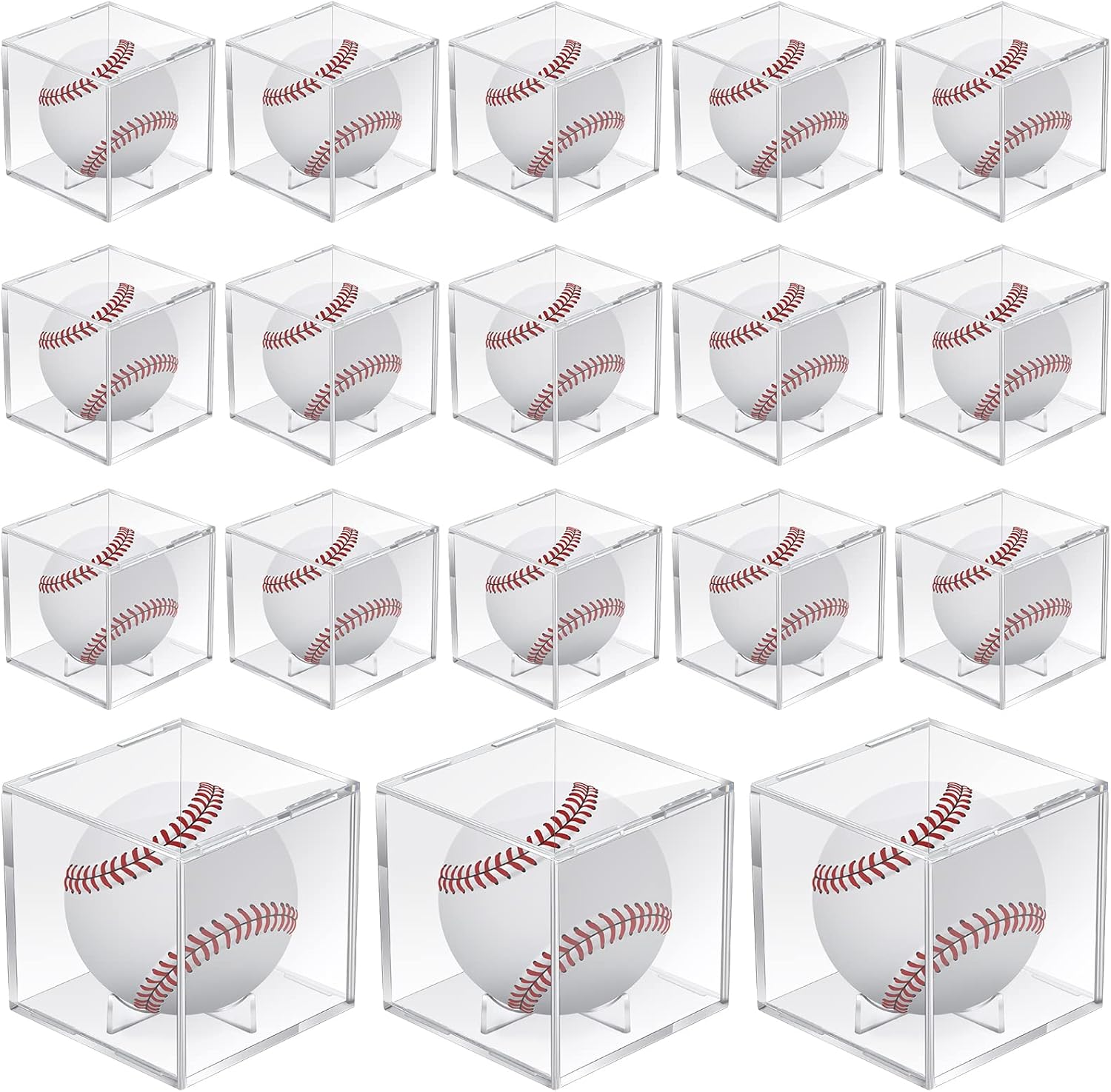 Skiennix 18 Pcs Baseball Display Case - Clear UV Protected Acrylic Cube Box for Official Size Balls