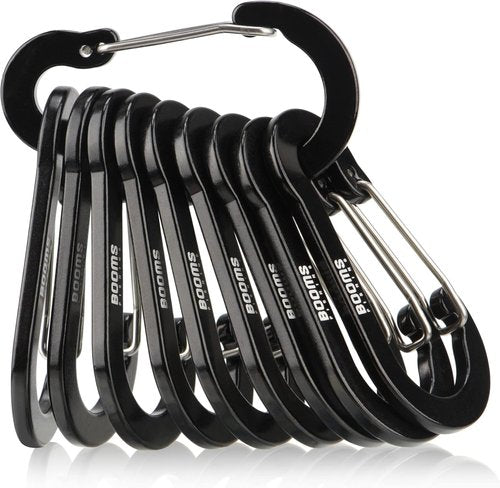 Booms Fishing Carabiner Clips - Multi-Use Aluminum D-Ring, 10 Pack (2.3"/3.1") for Keychains