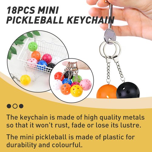Iffitya 18PCS Pickleball Keychains - Mini Pickleball Ornaments Gift for Pickleball Lovers Pickleball Keychain with 9 Colors - Perfect Pickleball Gifts