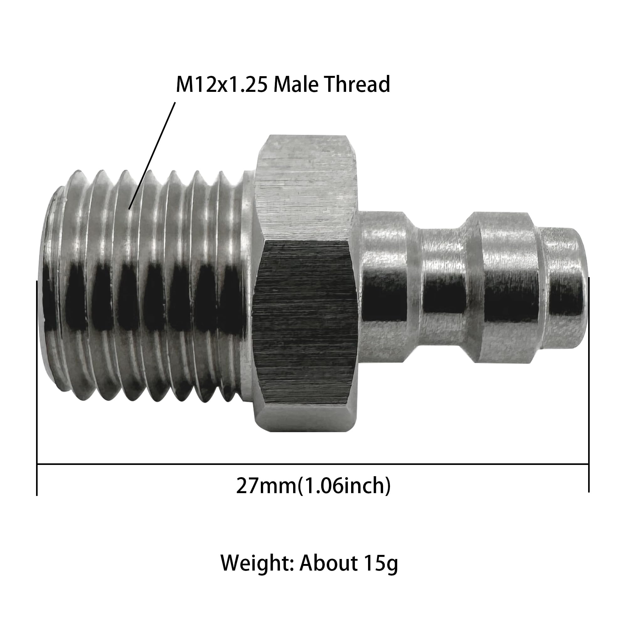 HMKUGO M12x1.25 Male Thread PCP Paintball Charging Fittings, Stainless Steel 8mm Quick-Disconnect Plug Adapter