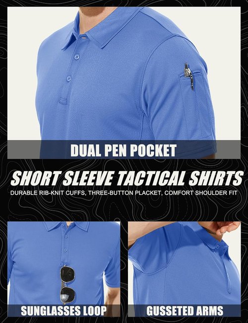 MAGCOMSEN Men's Quick Dry Polo Shirt - Performance Tactical Short Sleeve Golf Jersey