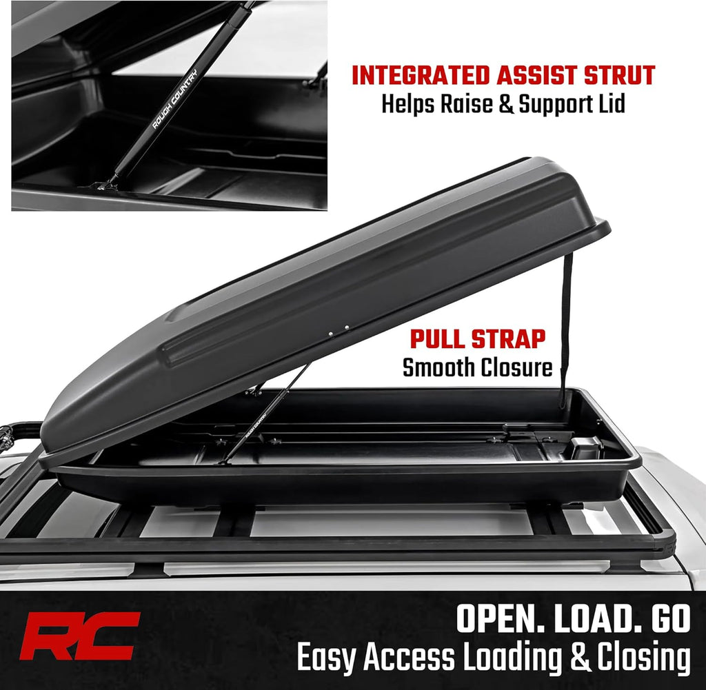 Rough Country Rooftop Cargo Box - 14.5 Cu Ft Hard Shell Carrier | Lockable, Weatherproof & Easy Install