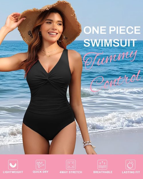 Holipick Tummy Control One Piece Swimsuit - Push-Up Full Coverage Slimming Bathing Suit
