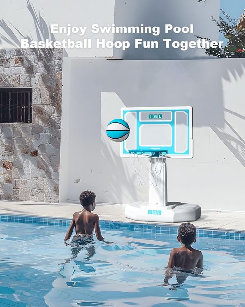 IGL Pool Basketball Hoop - Durable Outdoor Poolside Design with Water Storage Base & 2 Balls | Stainless Steel Rim