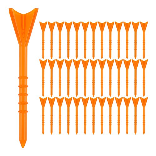 MUXSAM 40Pcs Golf Tees 3 1/4 Inch(83mm), Plastic Golf Tees 4 Prongs Stability Tees, Unbreakable Long Golf Tees with Tick Marks, Durable Stable Golf Tees for Practice Golf Lover, Orange
