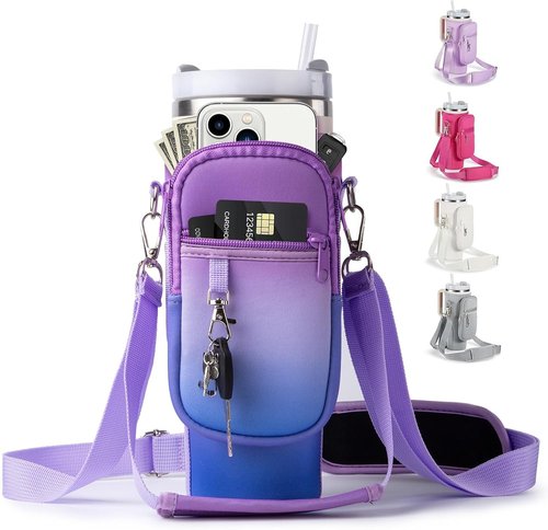 Linmaya Water Bottle Carrier Bag - Neoprene Cross-Body Bag with Phone Holder for Stanley Cup 40/30oz