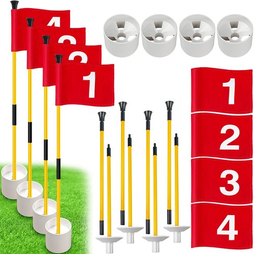 GODCTSUP Golf Flagstick with Hole Cup Set, 3 Feet Portable Putting Green Flags and Poles, 420D Nylon Golf Flags&Fiberglass Flagpole&ABS Hole Cup for Yard Driving Range Backyard, Gifts Idea, 4PCS