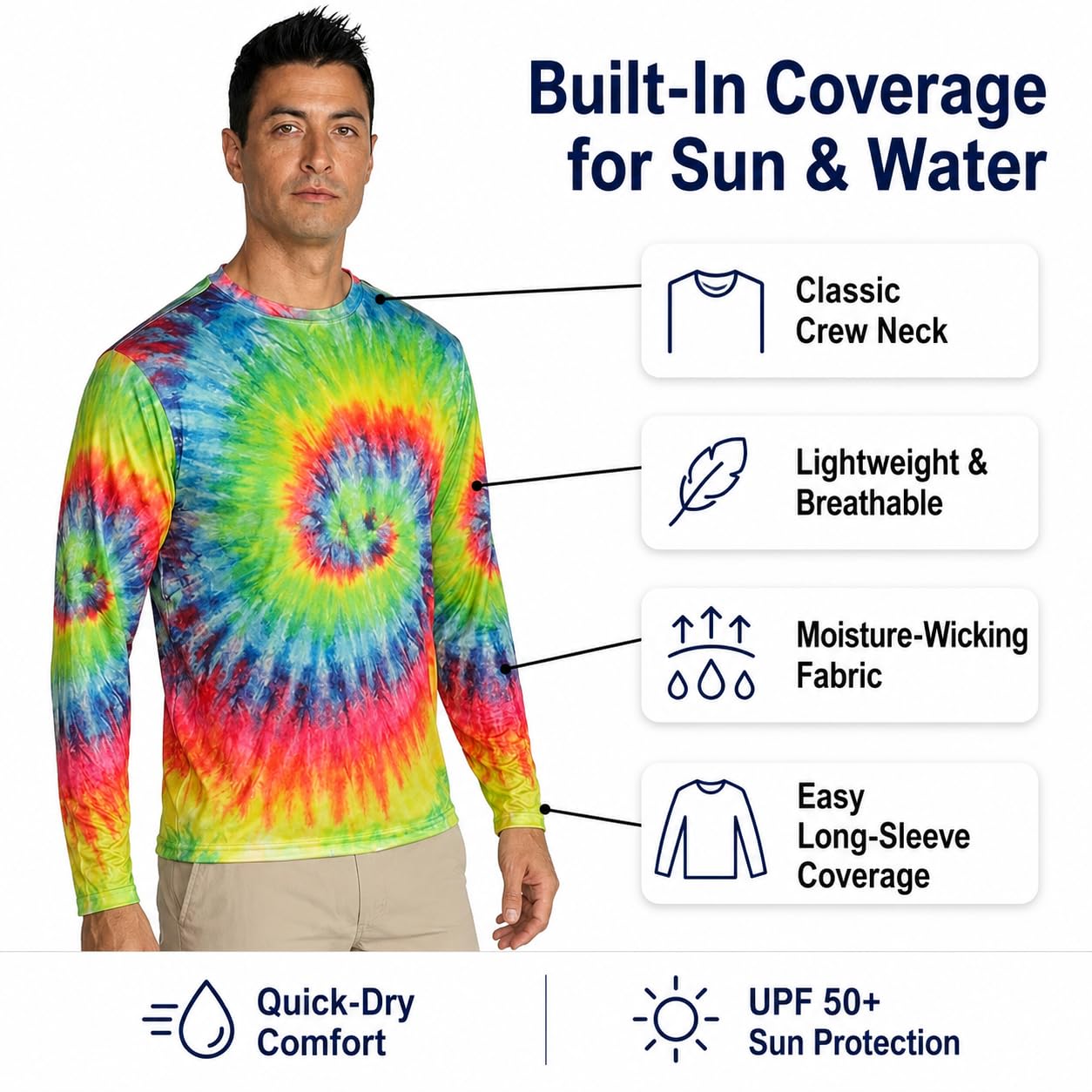 INGEAR Men's UPF 50+ Long Sleeve Sun Shirt, Swim Shirts for Men, Rash Guard, Quick Dry Fishing Shirt, UV Protection Swim Shirt White